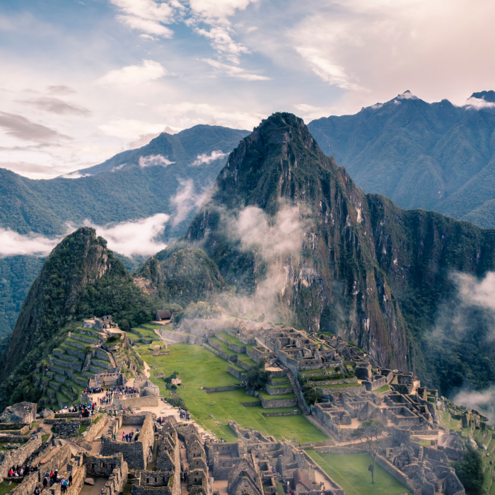 site of ruins amidst a mountain range